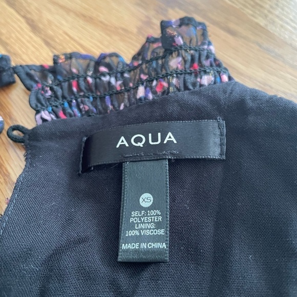 AQUA Flutter Sleeve Midi Sheer Fabric Dress Smocked Waist Confetti Print Size XS - Picture 8 of 13